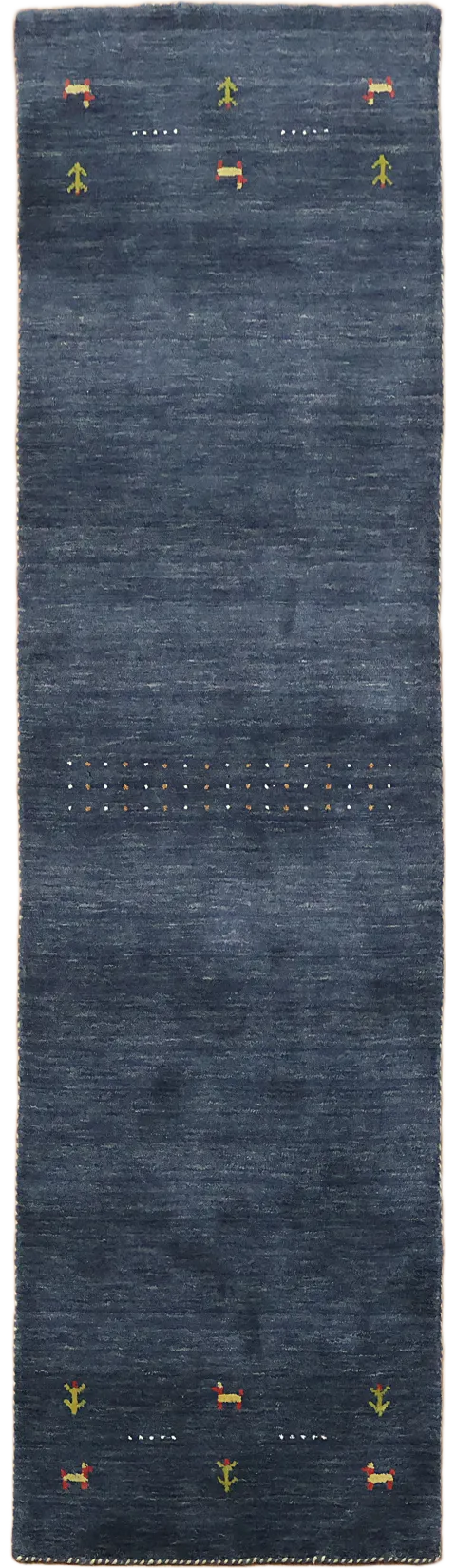 Contemporary Gabbeh Blue Runner Featuring Artistic Geometric Designs 3'x8'