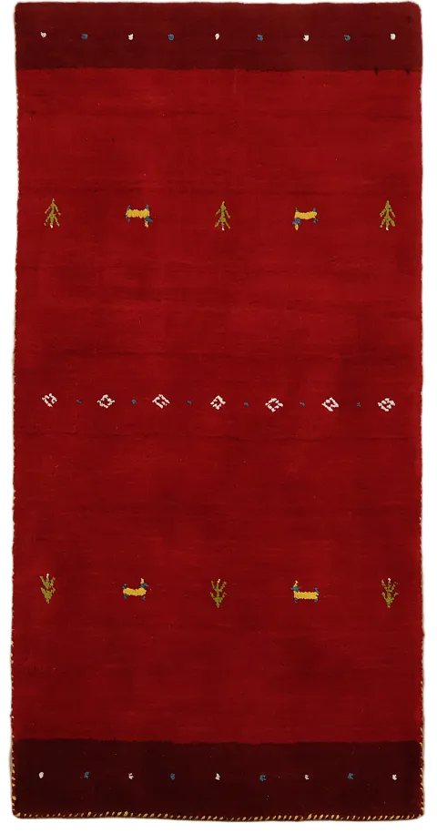 Contemporary Red Gabbeh Rug with Elegant Minimalist Patterns 2'x5'
