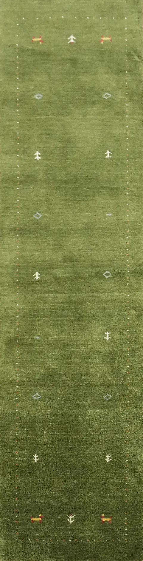 Elegant Green Runner Rug with Minimalist Geometric Accents 2x10 ft