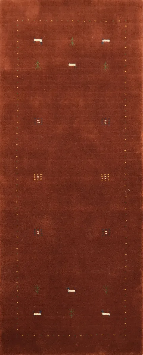 Minimalist Gabbeh Rust Red Wool Runner 2'x6'
