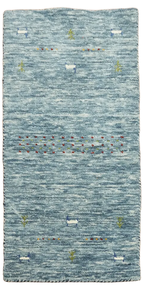 Elegant Blue Wool Rug with Subtle Geometric Patterns 2'x4'