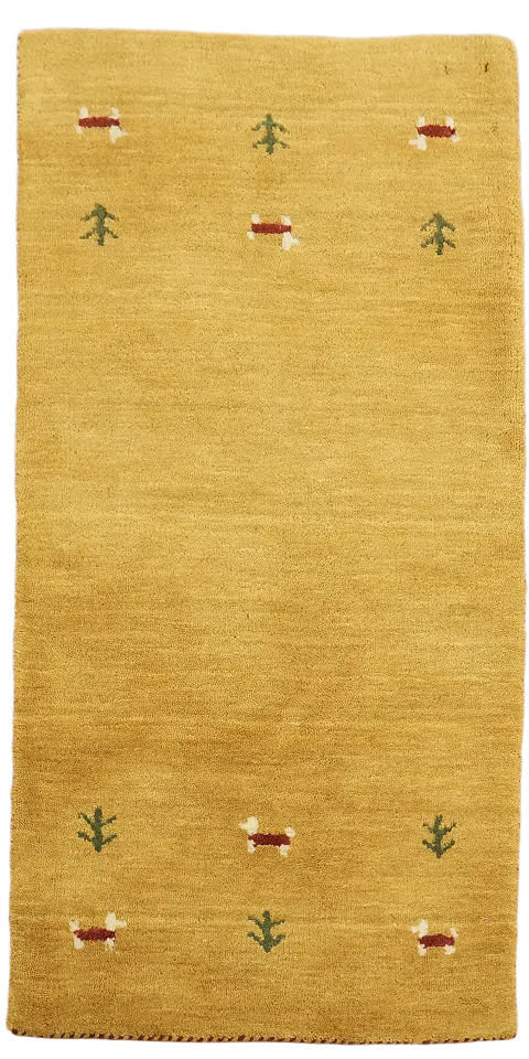 Rustic Yellow Gabbeh Rug with Simple Geometric Designs 2'x4'