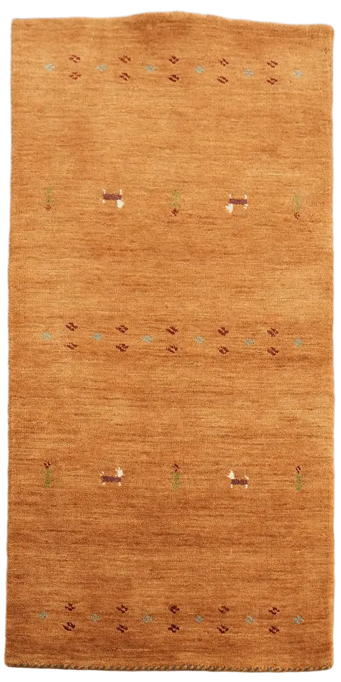 Vibrant Orange Gabbeh Foyer Rug with Subtle Accents 2'x4'