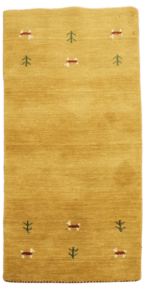 Minimalist golden rug with subtle and charming tree motifs 2'x4'