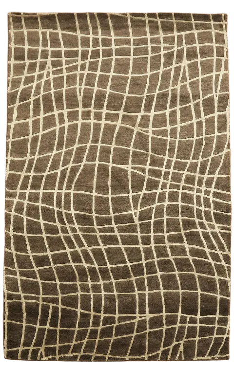 Contemporary Brown Nepalese Rug Featuring Safe Line Motifs 4'x6'