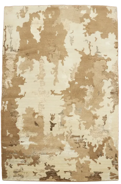 Contemporary Beige and Brown Nepalese Wool Rug with Artistic Flair 4'x5'