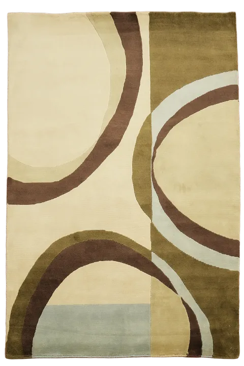 Modern Abstract Rug with Earthy Hues and Organic Shapes 4'x5'