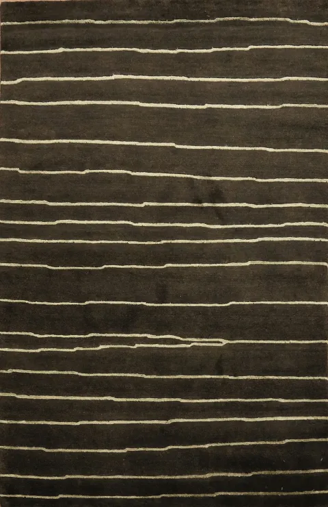 Nepalese Dark Brown & Beige Striped Rug 4x5