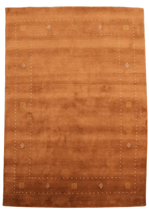 Sleek And Modern Rust Gabbeh Rug Featuring Geometric Motifs 6'x8'