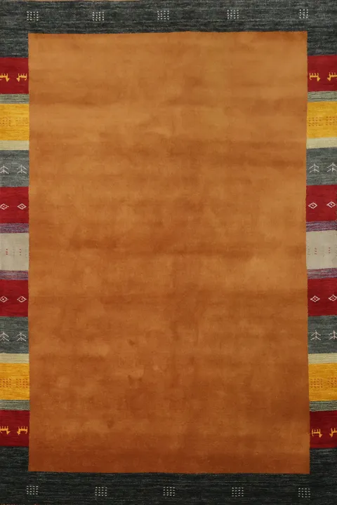 Contemporary Area Rug in Earthy Orange with Multicolor Trim 7'x10'