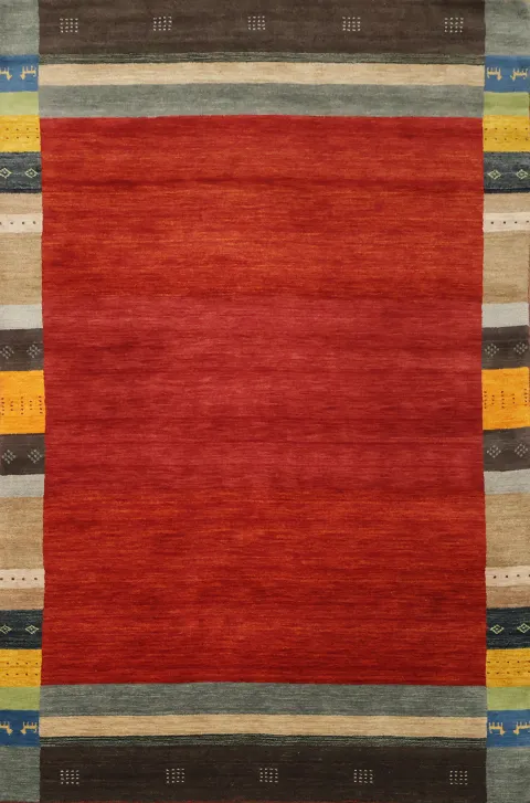 Rich Red Gabbeh Area Rug with Southwestern Accents 7'x10'
