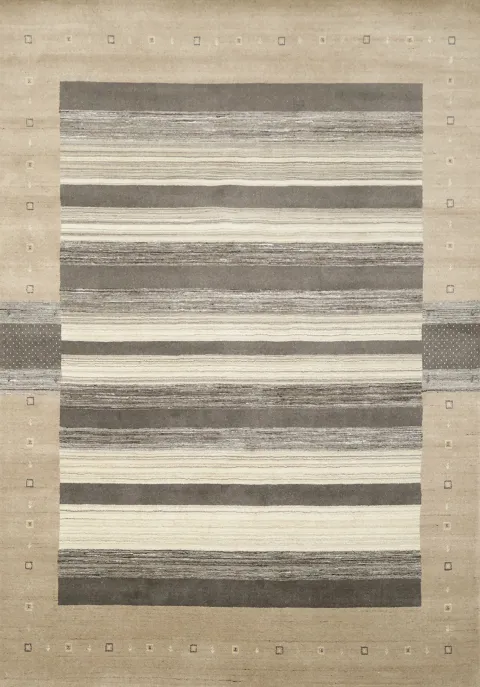 Contemporary Gabbeh Beige and Grey Striped Rug Design 7'x10'