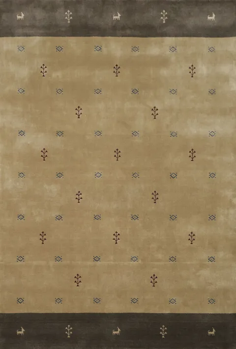 Beige Gabbeh Rug with Earthy Tones and Minimalist Design 7'x10'