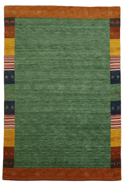 Traditional Green Rug with Colorful Artistic Border Design 7'x10'