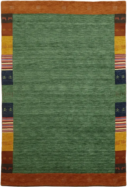 Traditional Green Rug with Colorful Artistic Border Design 7'x10'
