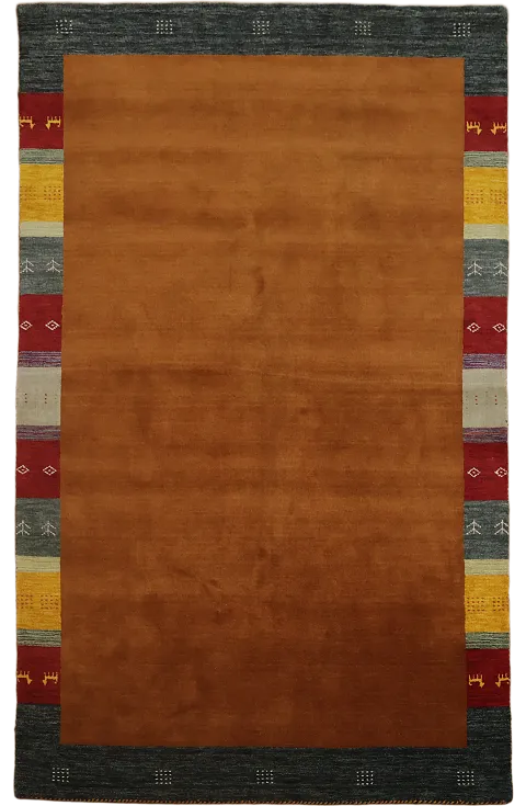 Rust Tribal Gabbeh Hand-Knotted Rug with Warm Tones and Patterns 7'x10'