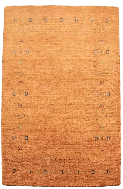 Gabbeh orange-brown area rug with subtle square patterns 4'x6'
