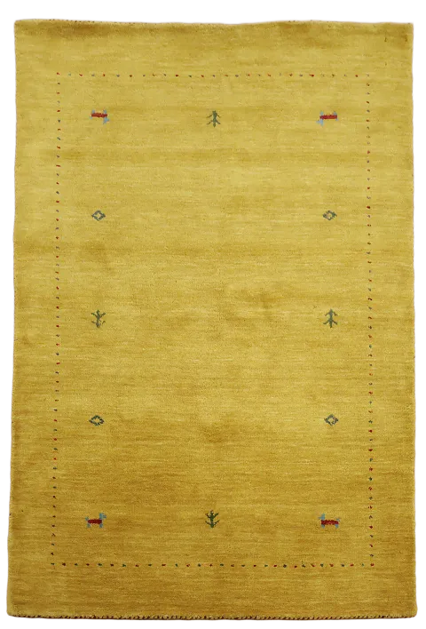 Elegant Yellow Gabbeh Rug with Minimalist Accents in Warm Earth Tones 4'x6'