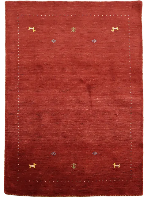 Traditional Gabbeh Rug in Deep Red with Simple Accents 5'x6'