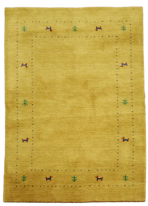 Sunny Yellow Gabbeh Rug with Delightful Embroidered Accents 4'x6'