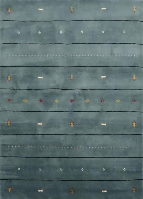 Contemporary Blue Gabbeh Rug Featuring Minimal Patterns 4'x6'
