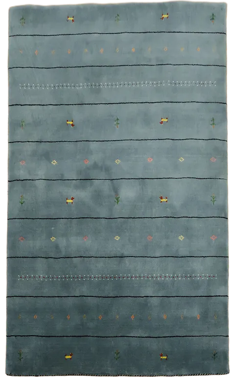 Artisan Blue Gabbeh Rug Adorned with Minimalistic Patterned Lines 5'x6'