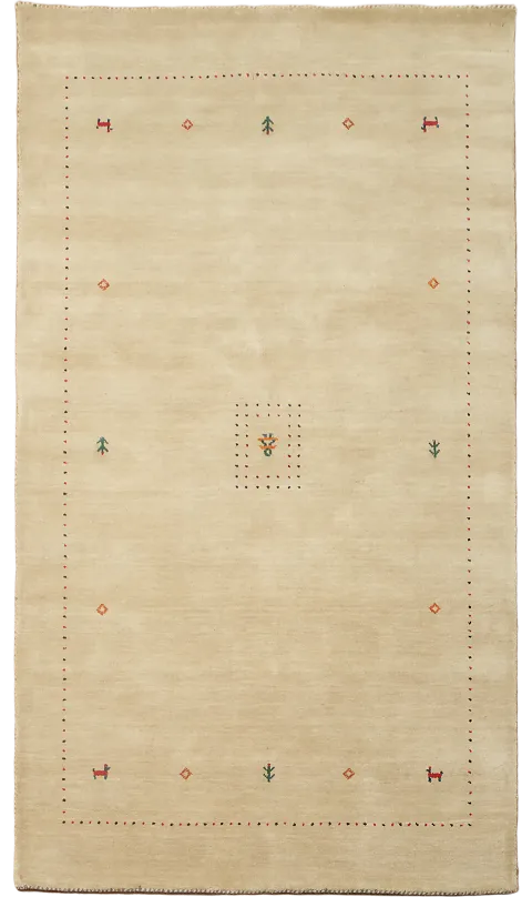 Elegant Beige Gabbeh Rug with Subtle Geometric Motifs and Modern Design 5'x8'