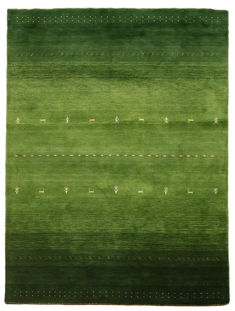 Forest-Inspired Green Gabbeh Rug with Subtle Stitch Design 5'x7'