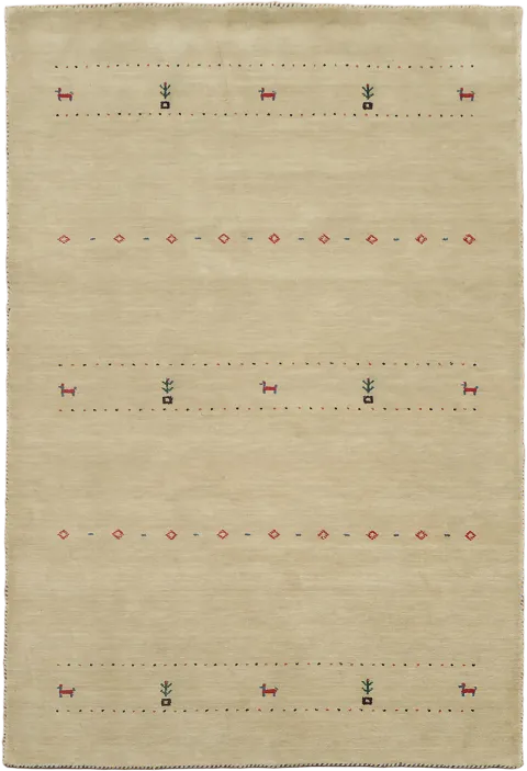 Contemporary Wool Beige Rug with Minimalist Geometric Accents 6'x8'