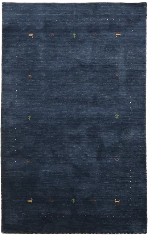 Luxurious Navy Blue Gabbeh Hand-Knotted Wool Rug 5x8