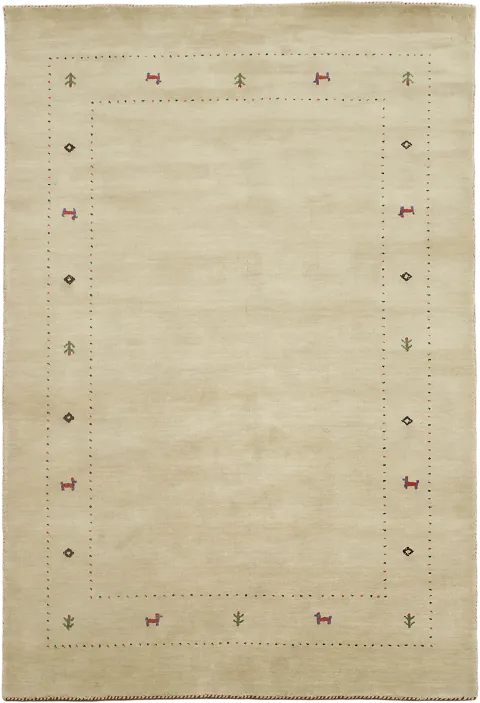 Contemporary Beige Gabbeh Rug Highlighted by Artistic Minimalist Embellishments 6'x8'