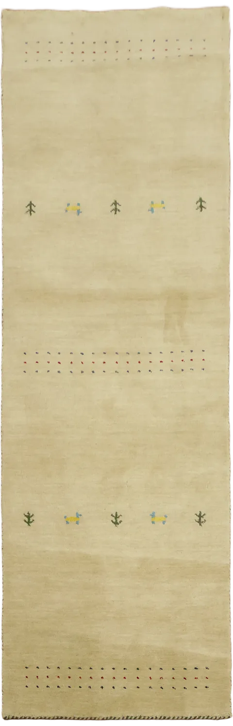 Beige Runner Rug with Artistic Dots and Small Tree Details 3'x8'