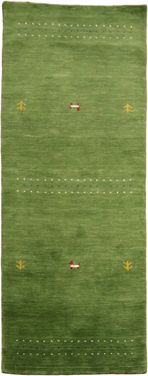 Elegant Green Handmade Runner with Minimalist Tribal Accents 3'x7'
