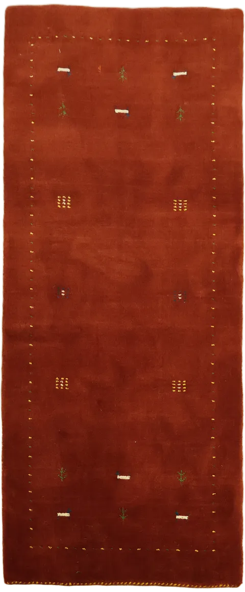 Gabbeh Rust-toned Runner Rug with subtle geometric details 2'x6'