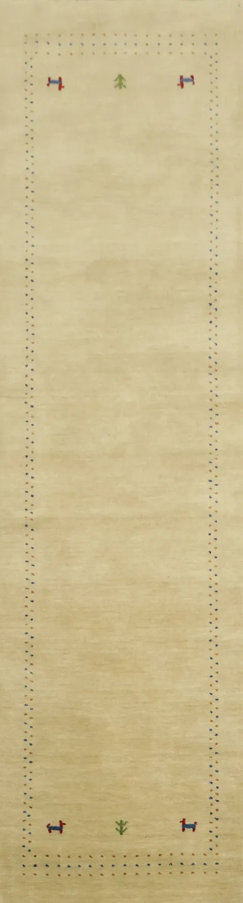 Minimalist Gabbeh Beige Runner with Charismatic Tiny Motifs 3'x10'