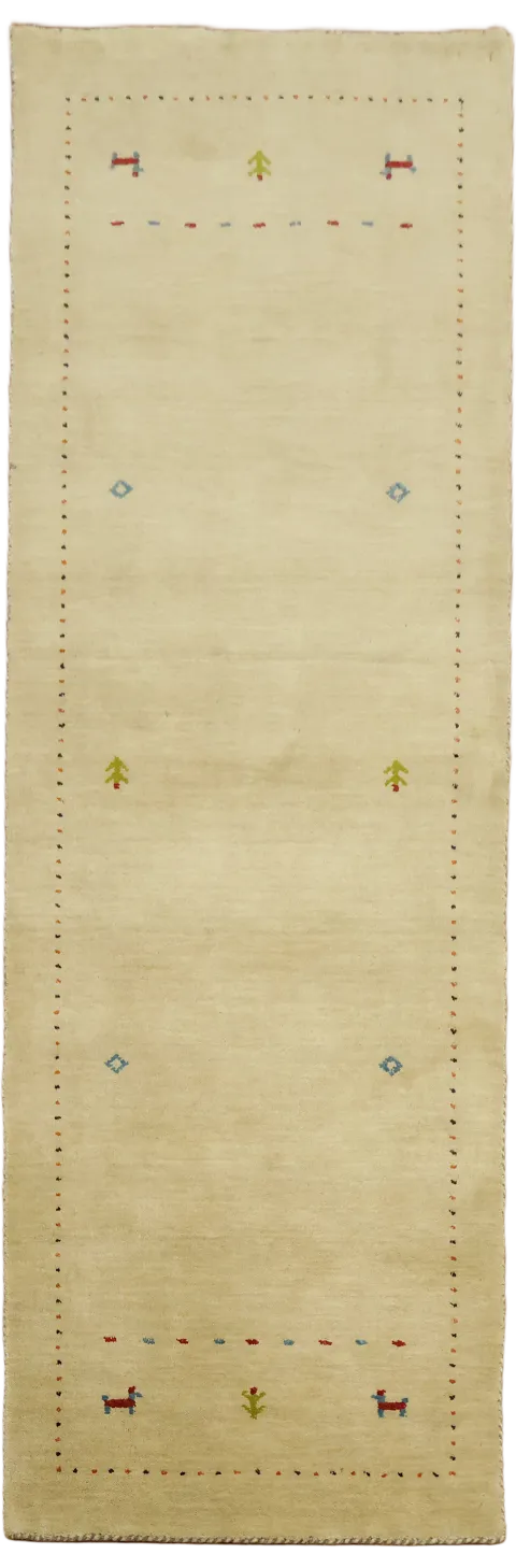 Sleek Gabbeh Modern Cream Runner Rug with Soft Neutral Tones 3'x8'