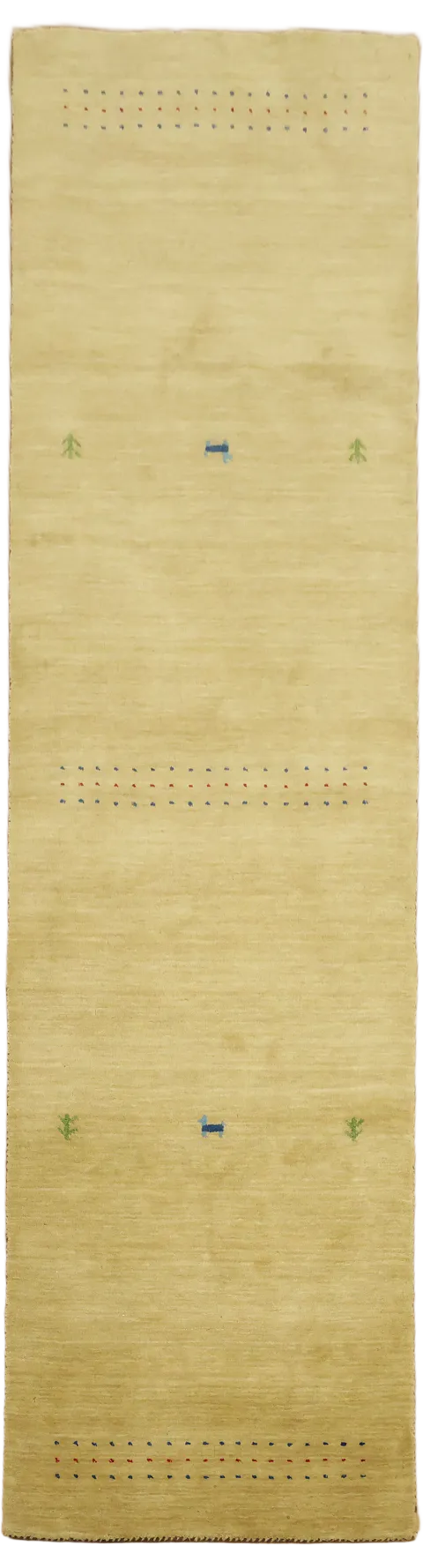 Artisan Gabbeh Beige Runner Rug with Intricate Stitched Details 3'x10'