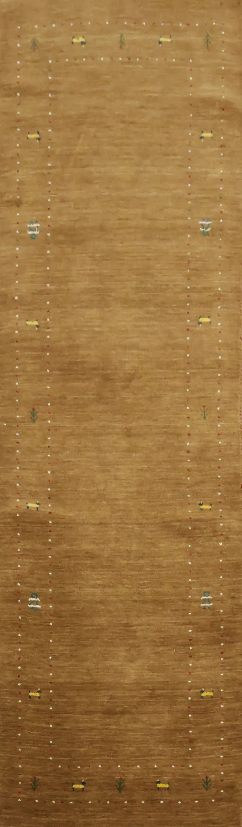 Rustic Brown Gabbeh Runner with Subtle Geometric Accent 3'x9'