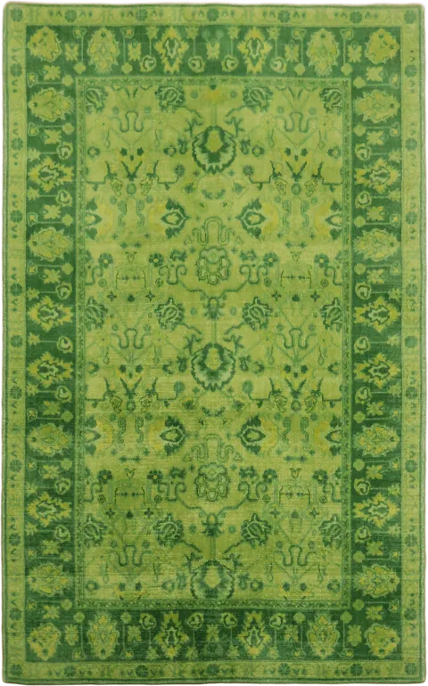 Over-dyed Green Rug with Intricate Floral Patterns for Home Decor 5'x8'