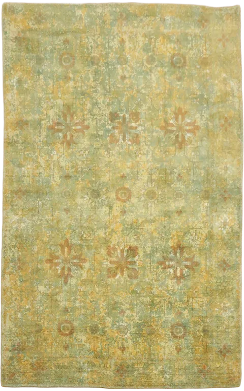Vintage-inspired green and gold floral patterned area rug 5'x8'