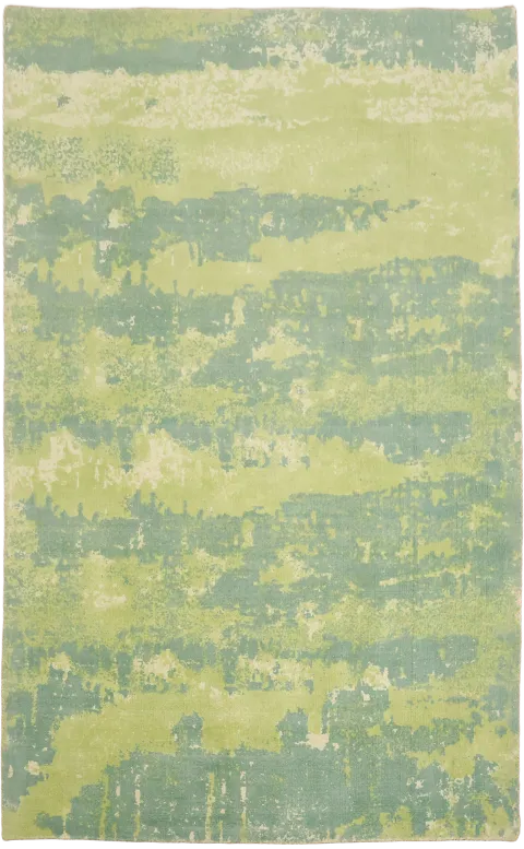 Abstract Green & Beige Hand-Knotted Area Rug 5x8
