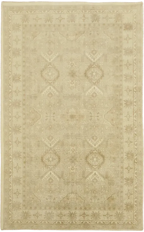 Abstract Neutral Area Hand-Knotted Rug 5x8