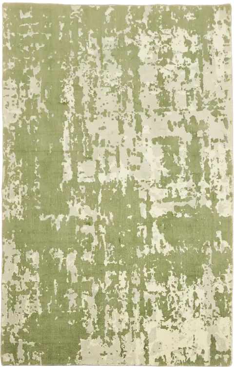 Abstract Moss Green & Ivory Wool Area Rug 5x8