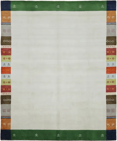 Colorful Bordered Rug Featuring a Minimalist Center Design 8'x10'