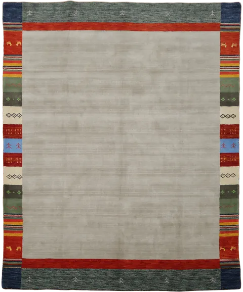 Gabbeh Contemporary Grey and Colorful Border Rectangle Rug 8x10 ft