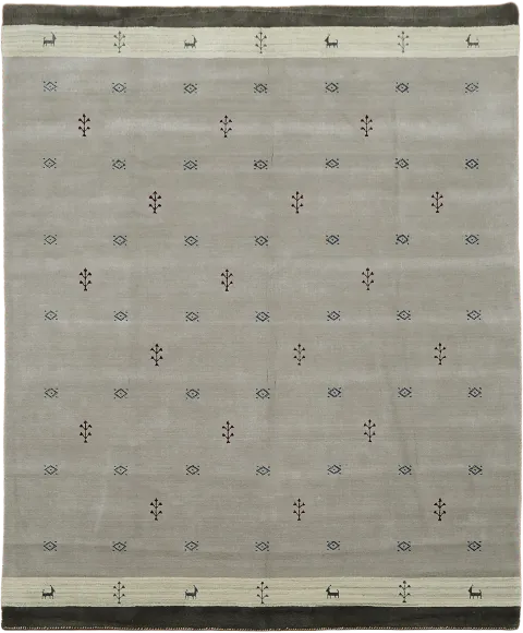 Hand-Knotted Gabbeh Oriental Area Rug in Gray Tones and Charcoal Border 8x10