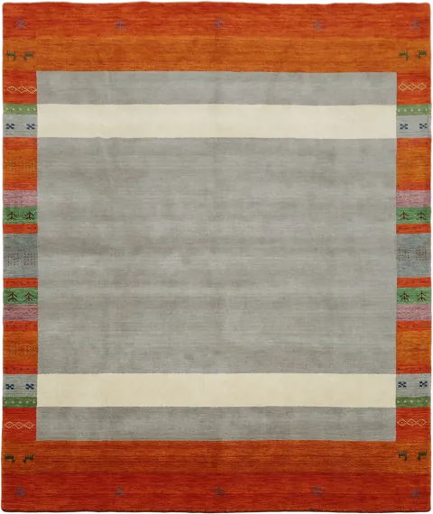 Elegant Contemporary Rug Featuring a Bold Orange and Gray Color Scheme 8x10