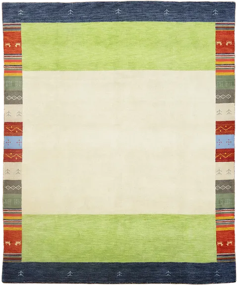 Contemporary Multi-Color Striped Edge Rug with Soft Ivory Center 8'x10'