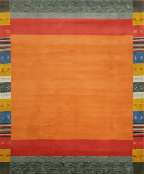 Gabbeh Orange and Multicolor Border Home Rug 8'x10'
