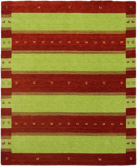 8x10 Green & Red Striped Gabbeh Tribal Area Rug